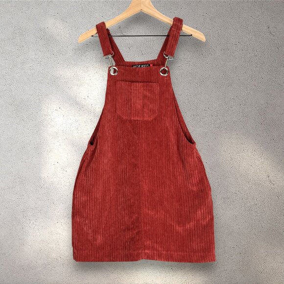 HOT KISS Red Corduroy Overall Dress Juniors' 7 Y2K Academia Preppy Buckle Mini - Picture 3 of 12